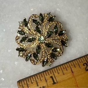 Green and Gold Tone Brooch Pin